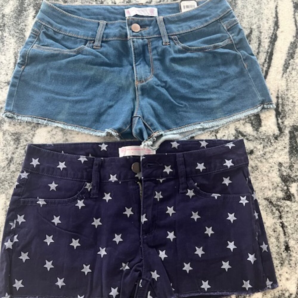 Two pairs No Boundaries Juniors' denim cutoff shorts Junior 9 Patriotic Stars